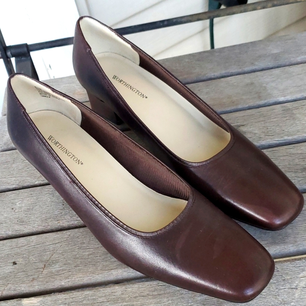 Worthington Women's Brown Leather Narrow Width Heeled Shoes - Size 8 1/2N